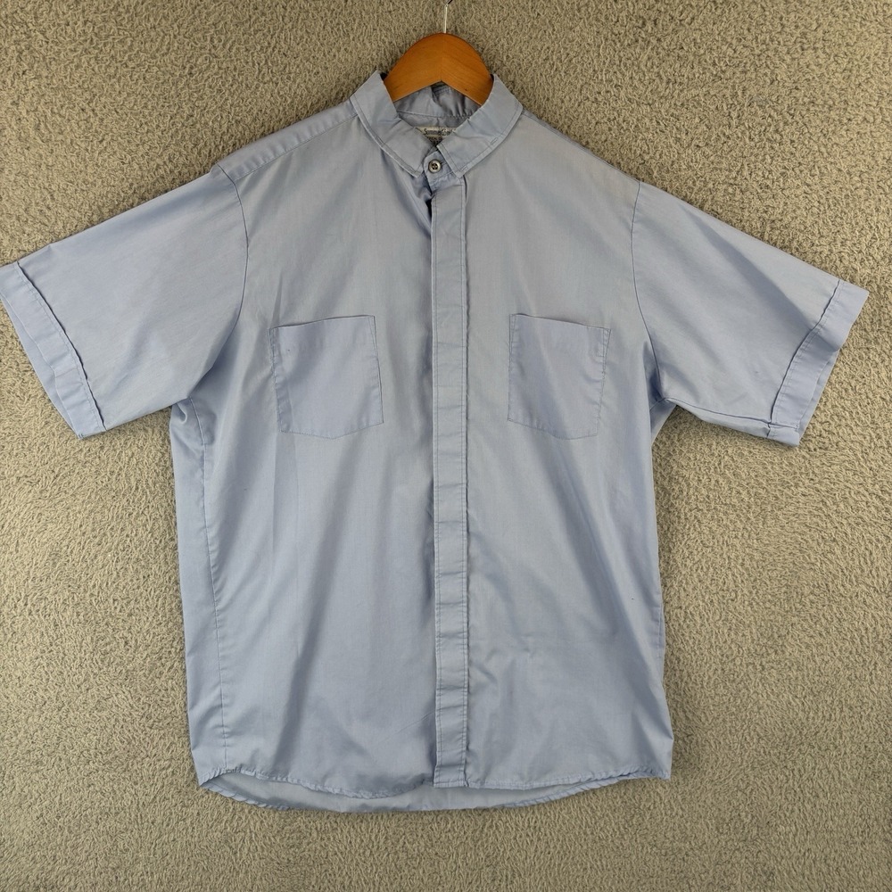 VTG RJ Toomey Clergy Shirt Men Neck 16 Light Blue Short Sleeve Church Made‎ USA